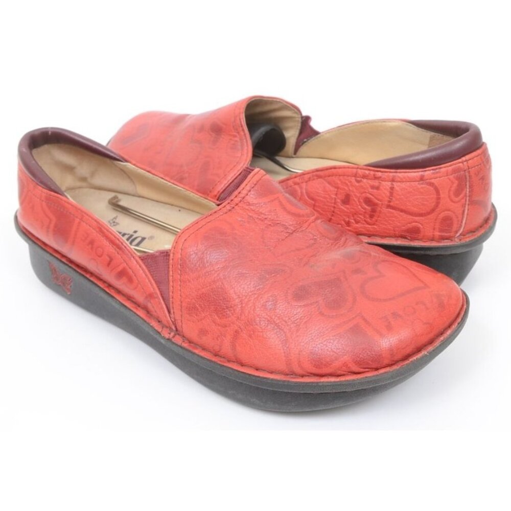 Alegria Deb-654 Red Leather Heart Nurse Comfort Shoes Clogs Size 9.5 (EU 40)